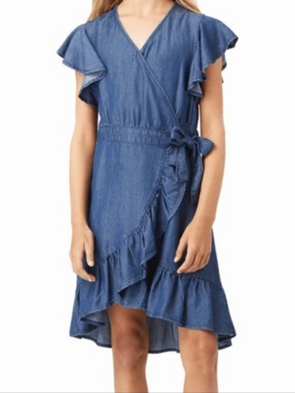RARE EDITIONS youth girls size 12 Ruffled Dark Denim‎ Wrap Dress